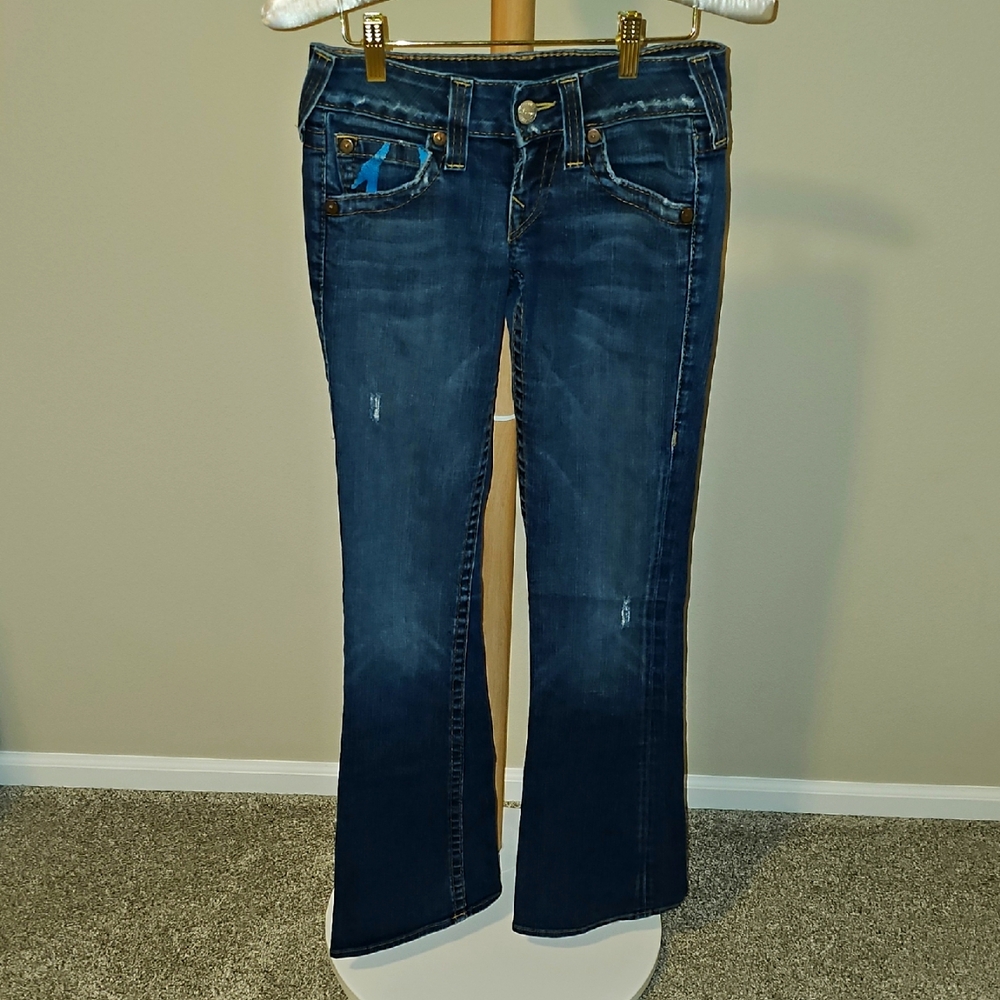 True Religion Boot Cut Jeans with Distressed Details